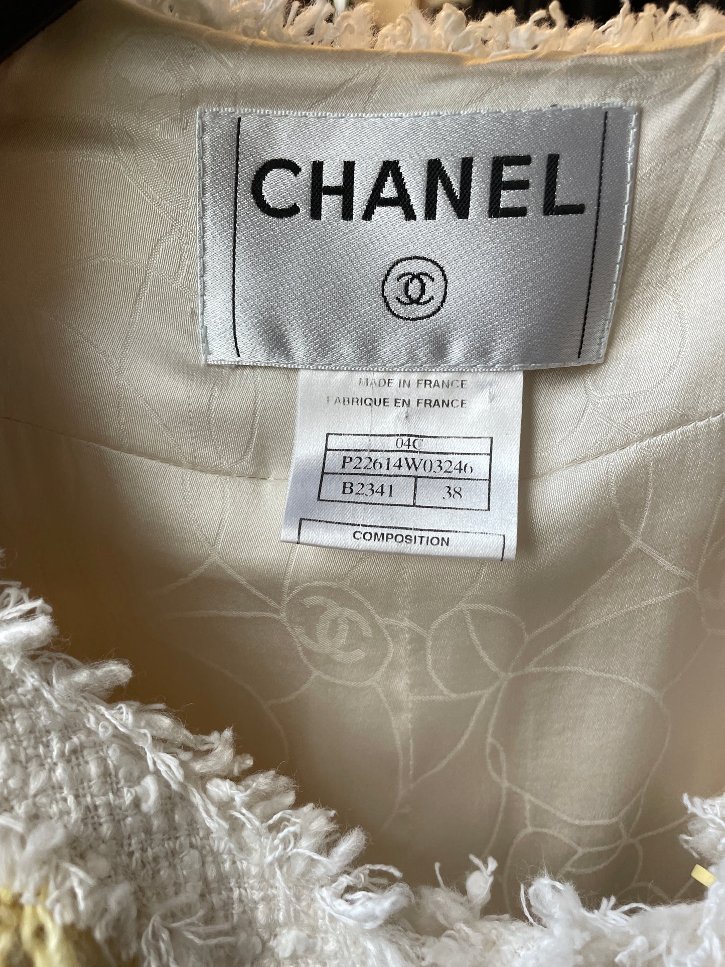 Chanel Cruise 2004 butter yellow and white tweed jacket