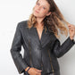 Balmain 2000's pigskin leather blue grey jacket with brass zippers