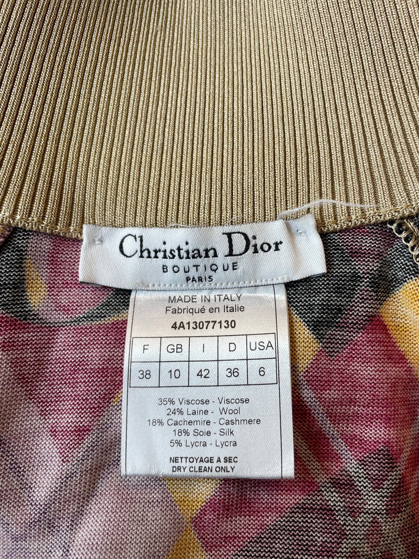 Christian Dior SS 2005 argyle zipper cardigan in yellow purple and black