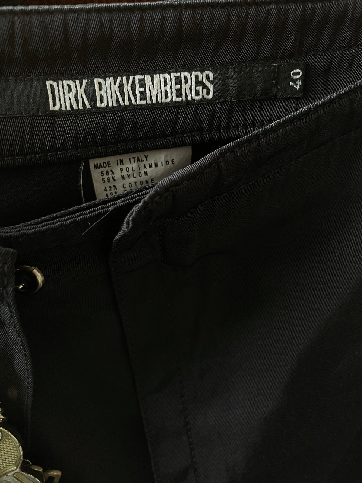 Dirk Bikkembergs 2000's black nylon miniskirt with chain and pendants