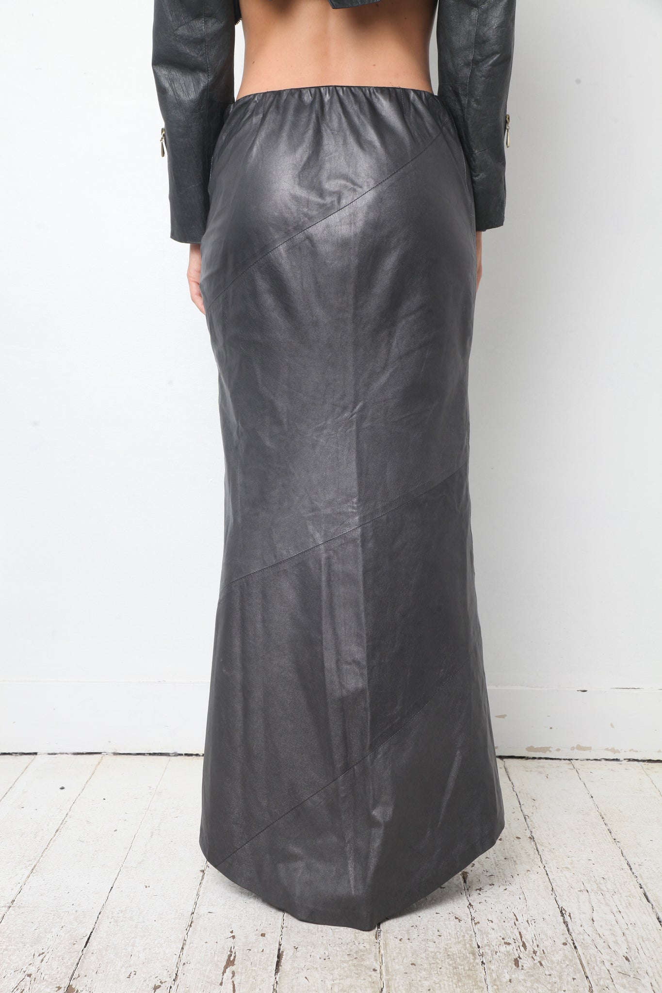 Exte 2000's dark blue silver leather maxi skirt