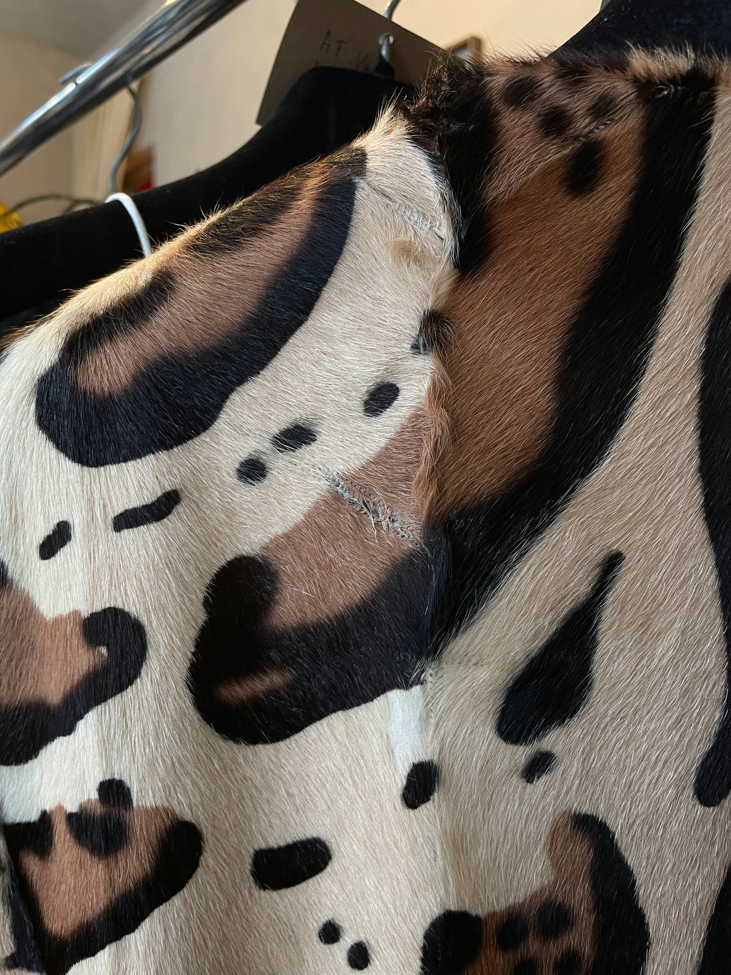Pollini 2000's goat fur coat with leopard print