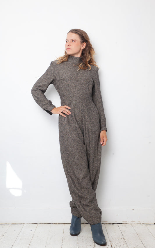 vintage custom grey made wool jumpsuit from Chanel fabric