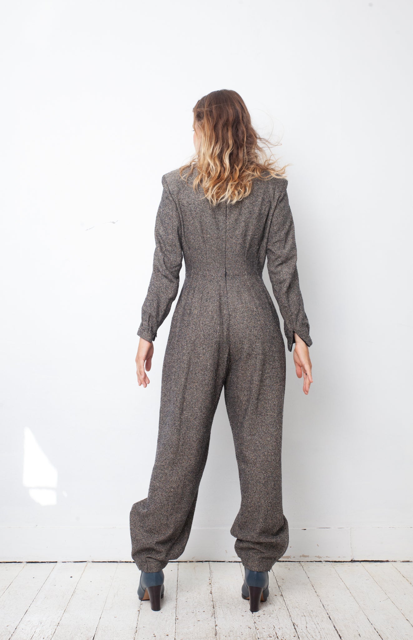 vintage custom grey made wool jumpsuit from Chanel fabric