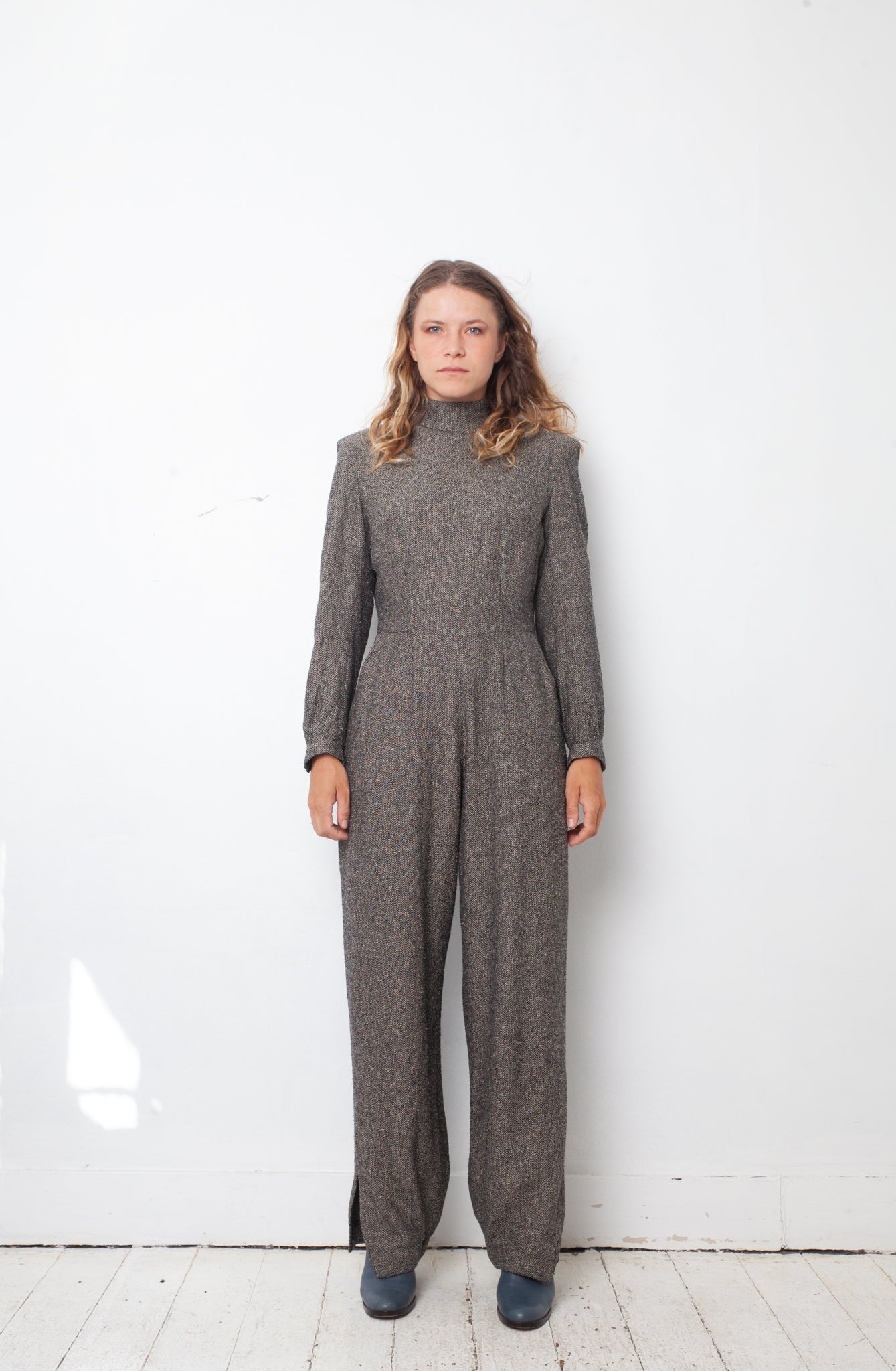 vintage custom grey made wool jumpsuit from Chanel fabric