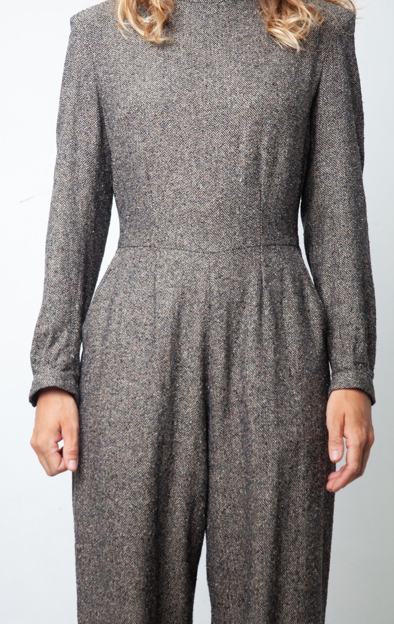 vintage custom grey made wool jumpsuit from Chanel fabric