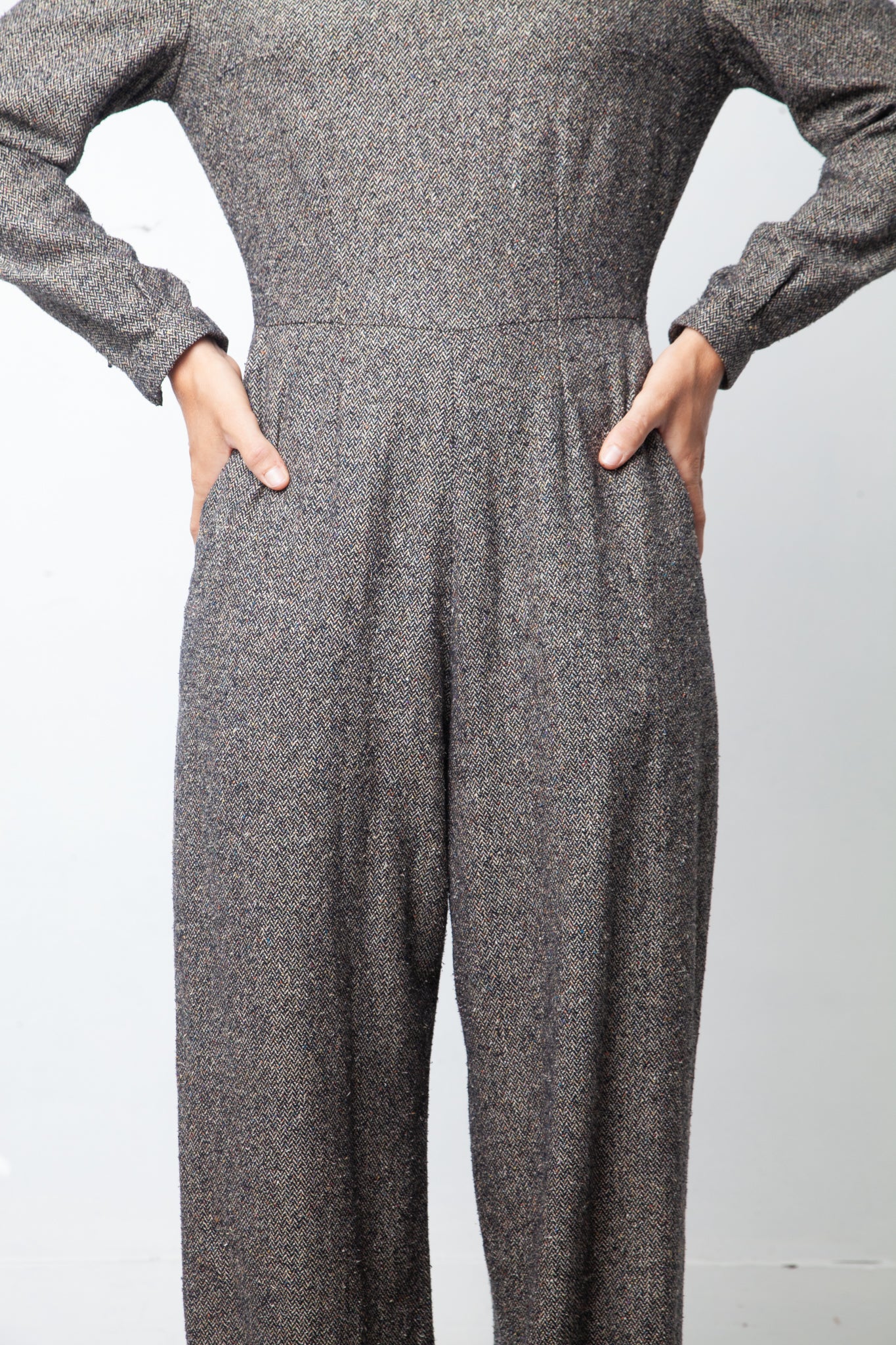 vintage custom grey made wool jumpsuit from Chanel fabric