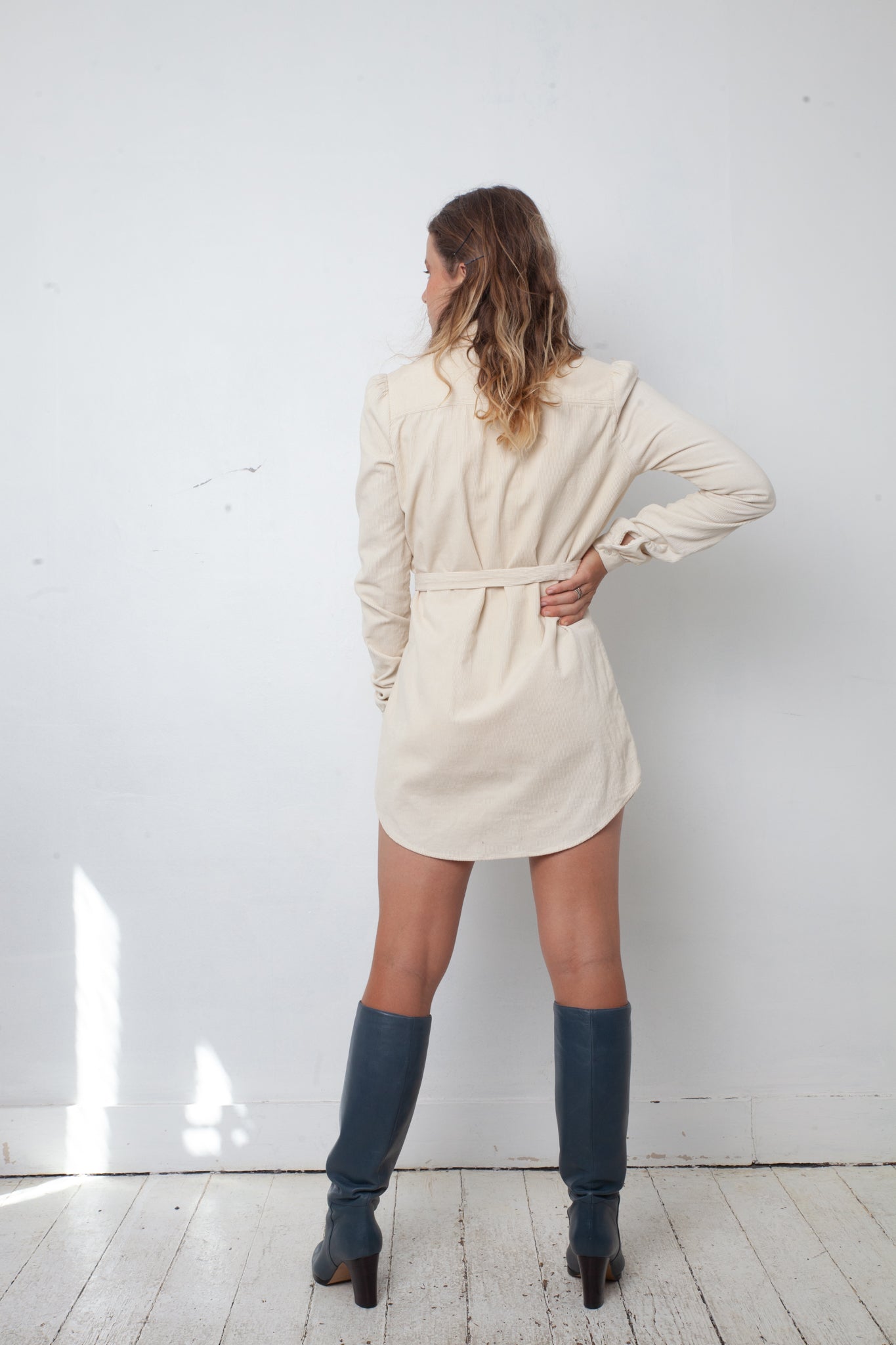 Veronique Branquinho FW 20002 cream corduroy shirt dress with belt
