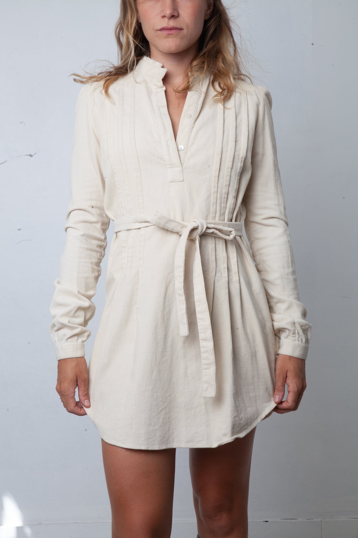 Veronique Branquinho FW 20002 cream corduroy shirt dress with belt