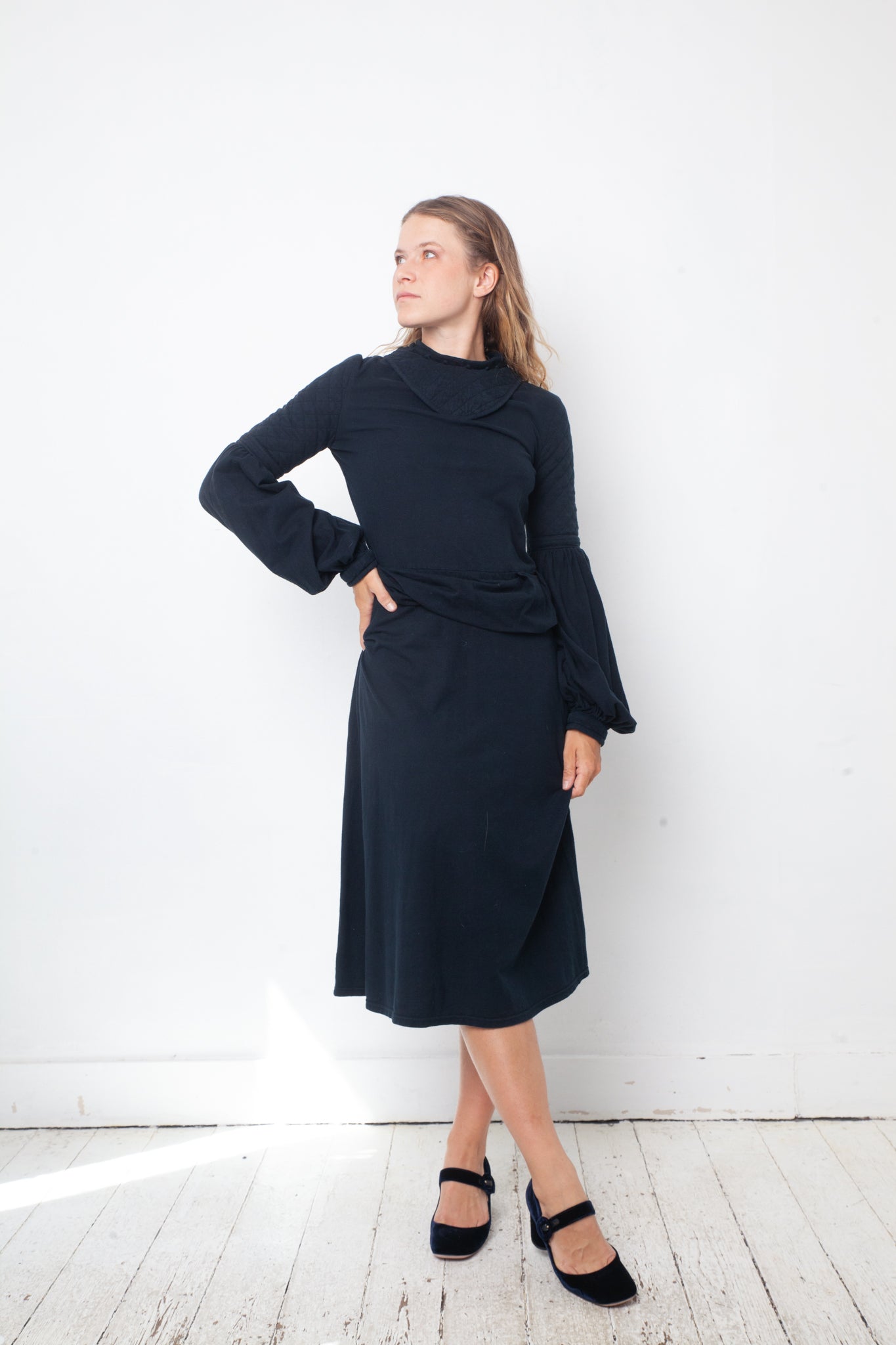 Christian Wijnants 2000's petrol blue "medieval" type cotton dress