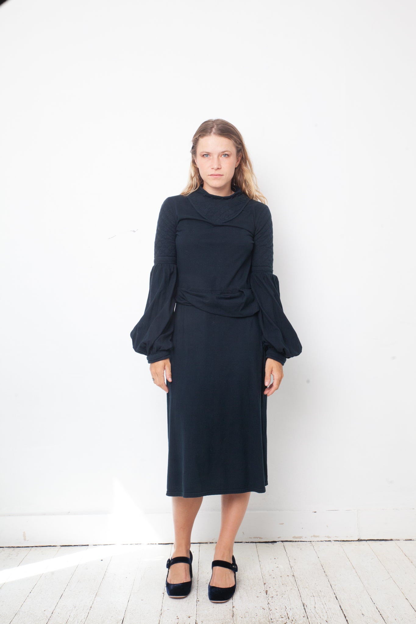 Christian Wijnants 2000's petrol blue "medieval" type cotton dress