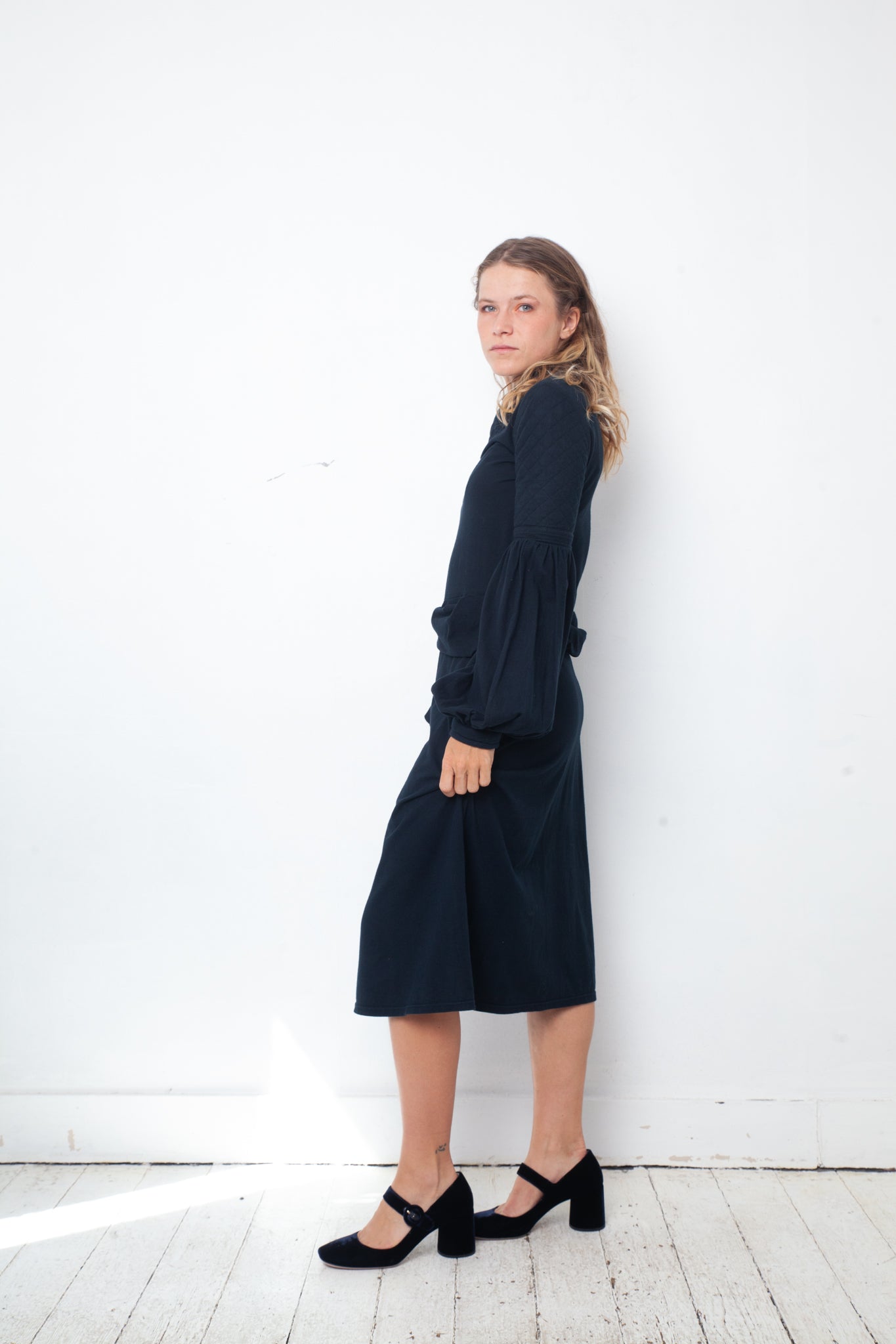 Christian Wijnants 2000's petrol blue "medieval" type cotton dress