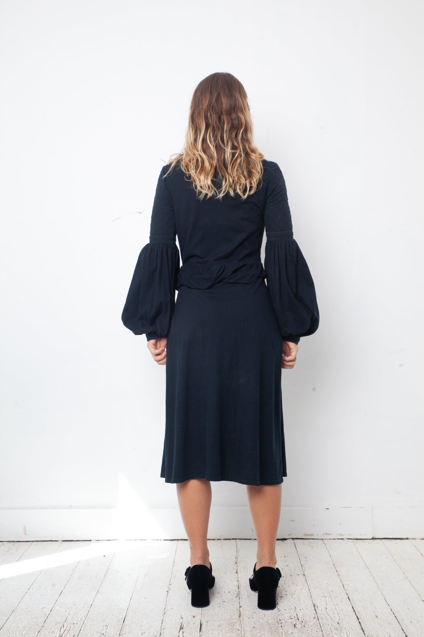 Christian Wijnants 2000's petrol blue "medieval" type cotton dress