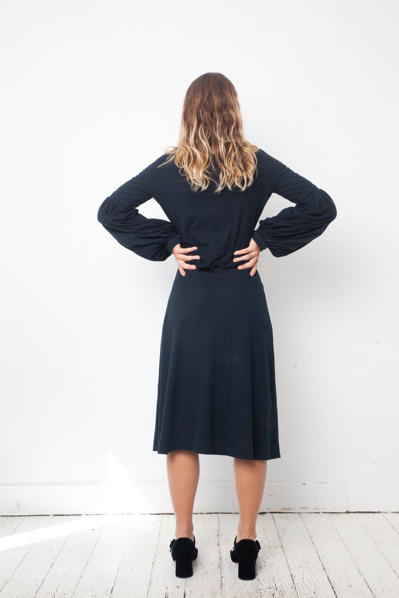 Christian Wijnants 2000's petrol blue "medieval" type cotton dress