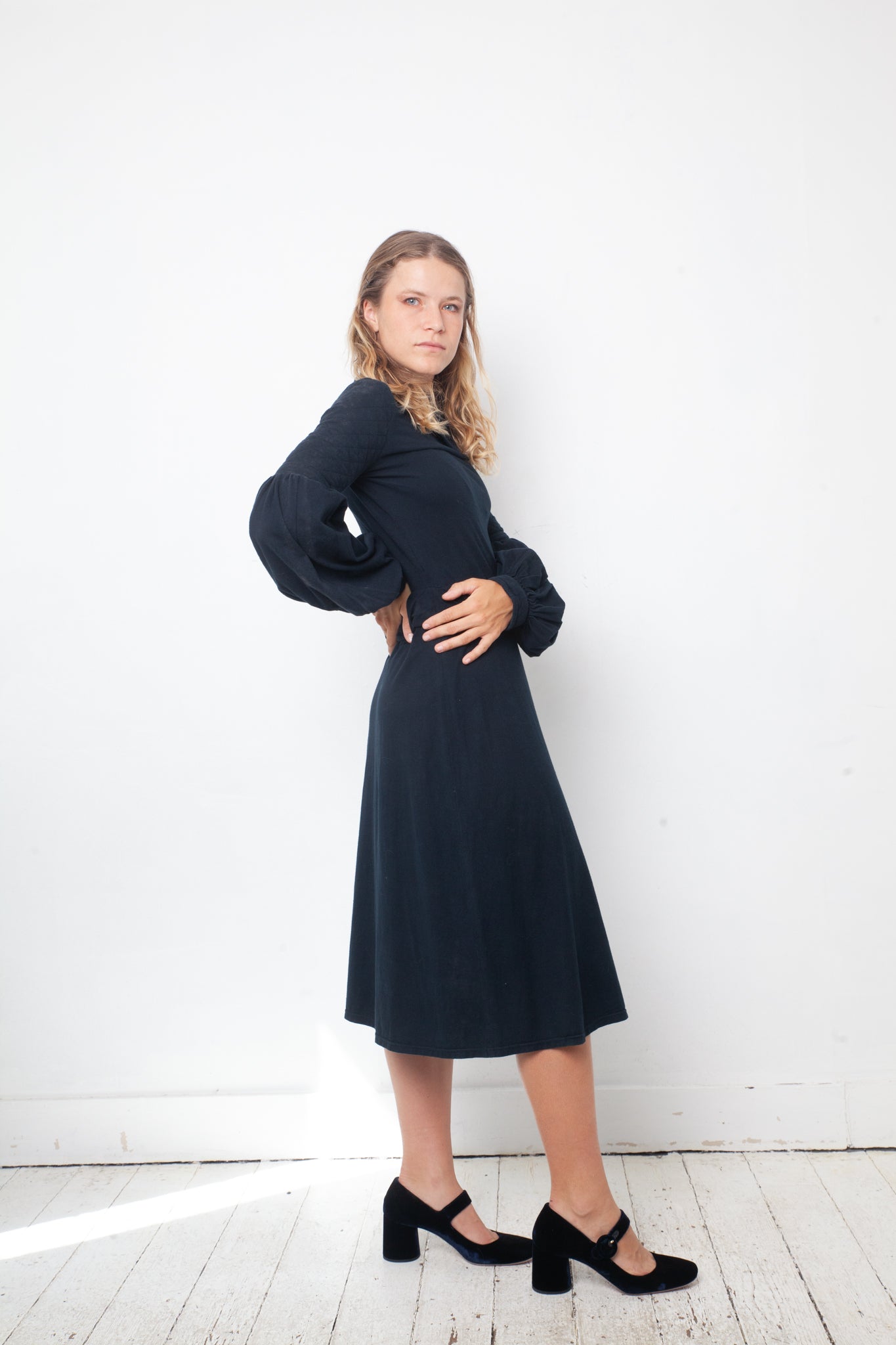 Christian Wijnants 2000's petrol blue "medieval" type cotton dress