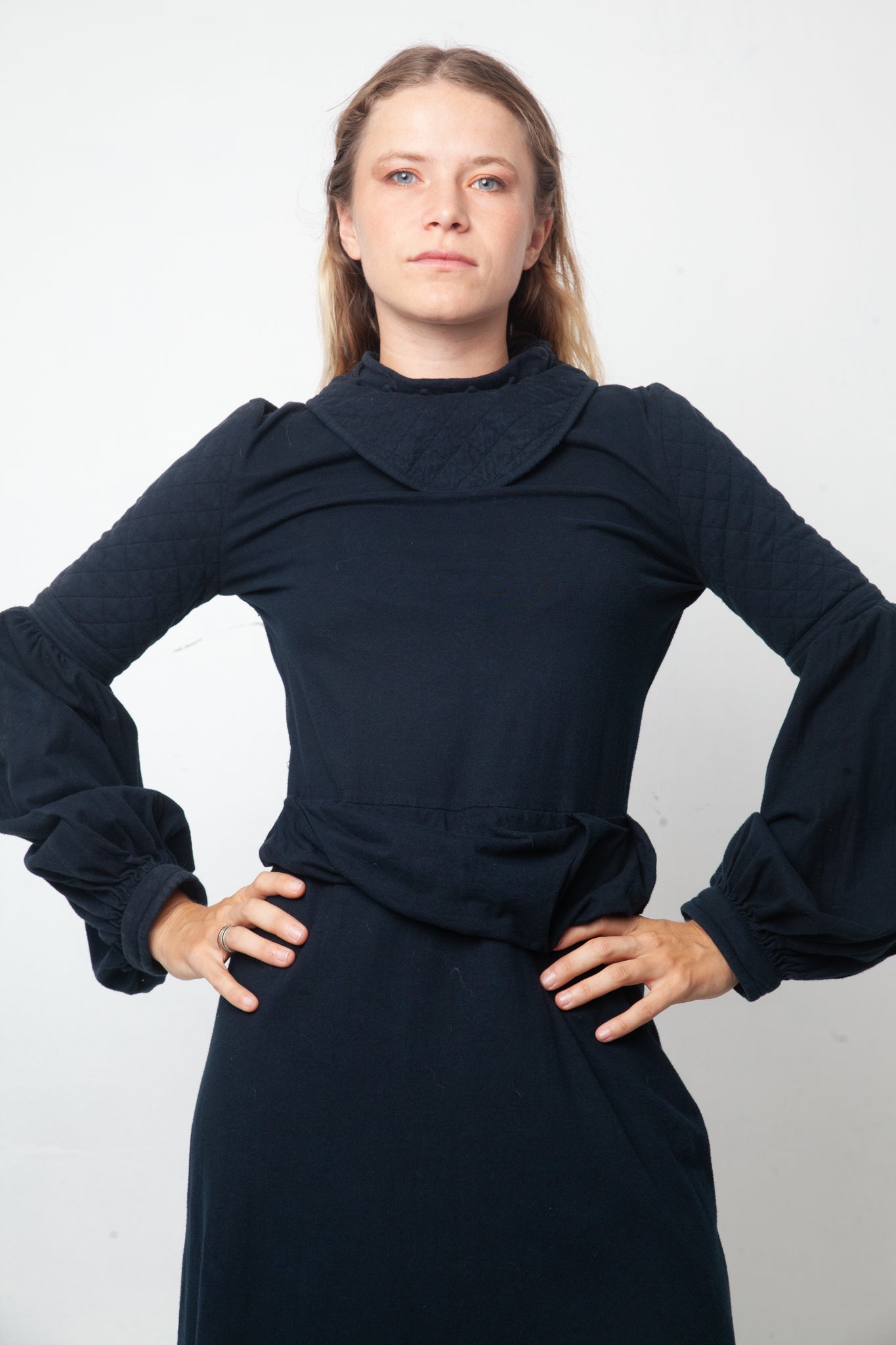 Christian Wijnants 2000's petrol blue "medieval" type cotton dress