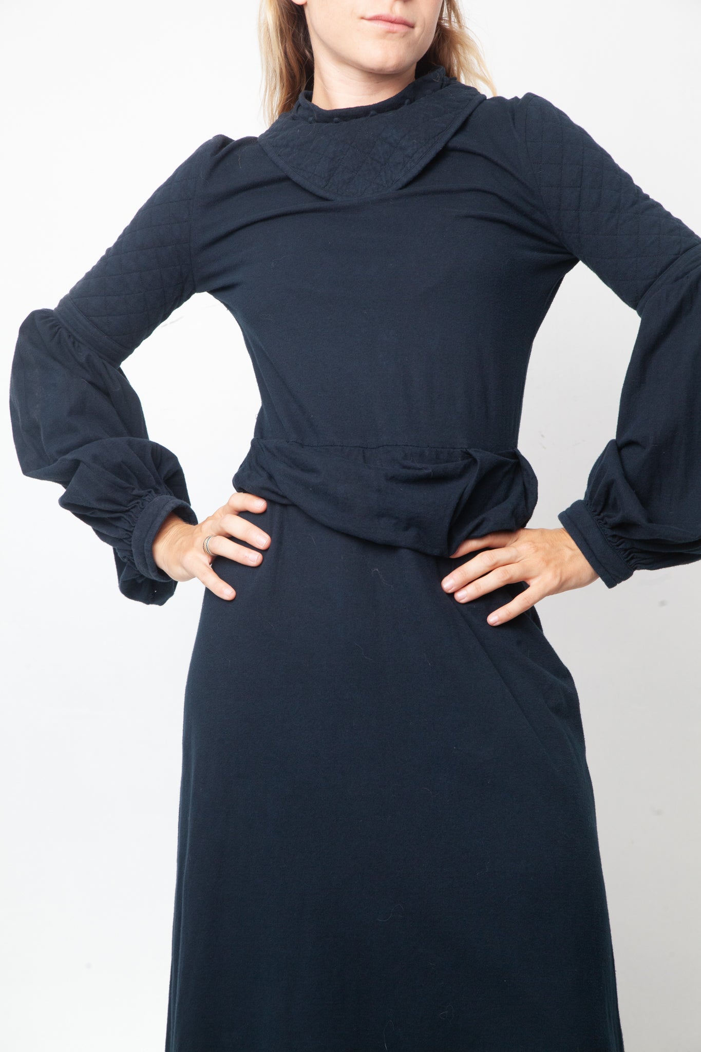Christian Wijnants 2000's petrol blue "medieval" type cotton dress
