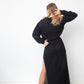 Damir Doma 2000's black silky sheer dress with deep V neck with lace trim