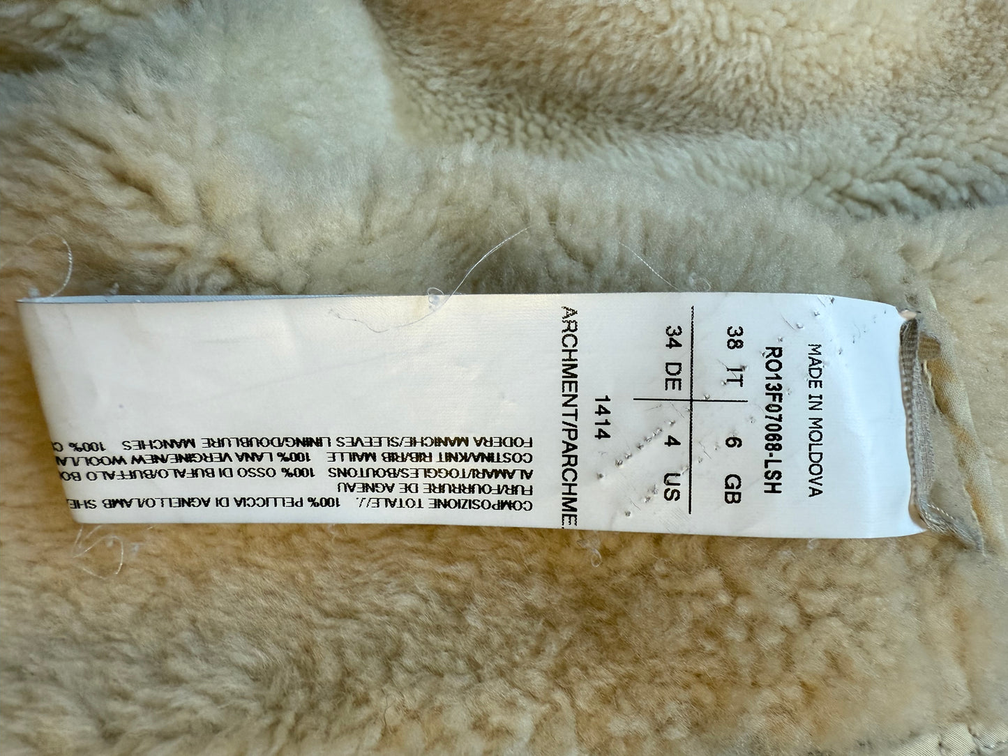 Rick Owens Fall 2013 ivory shearling jacket with hood and buffalo bone buttons