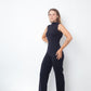 Dirk Bikkembergs 2000's low waist navy wool jumpsuit with open back and belt