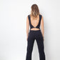 Dirk Bikkembergs 2000's low waist navy wool jumpsuit with open back and belt