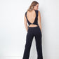 Dirk Bikkembergs 2000's low waist navy wool jumpsuit with open back and belt