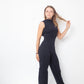 Dirk Bikkembergs 2000's low waist navy wool jumpsuit with open back and belt