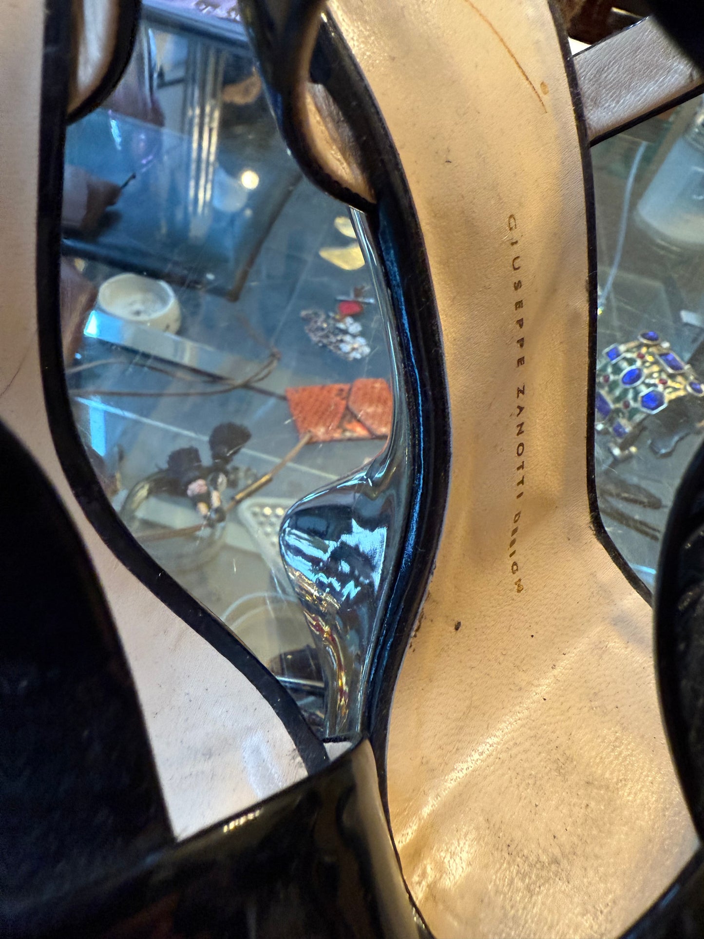 Guiseppe Zanotti floating mirror gold and leather heels size 37