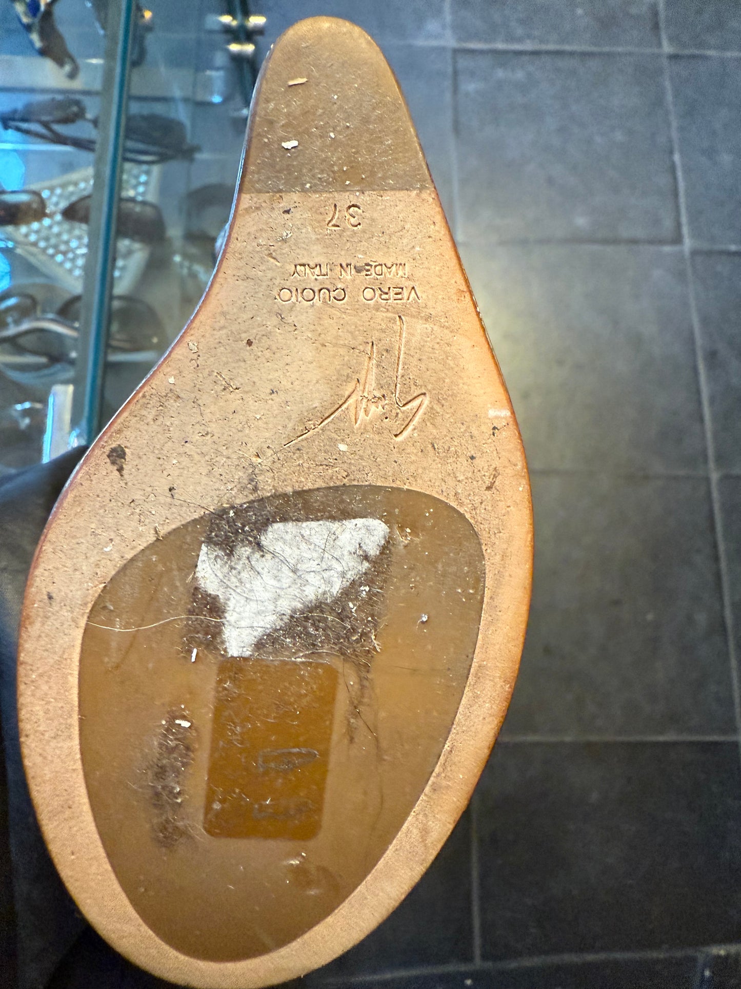 Guiseppe Zanotti floating mirror gold and leather heels size 37