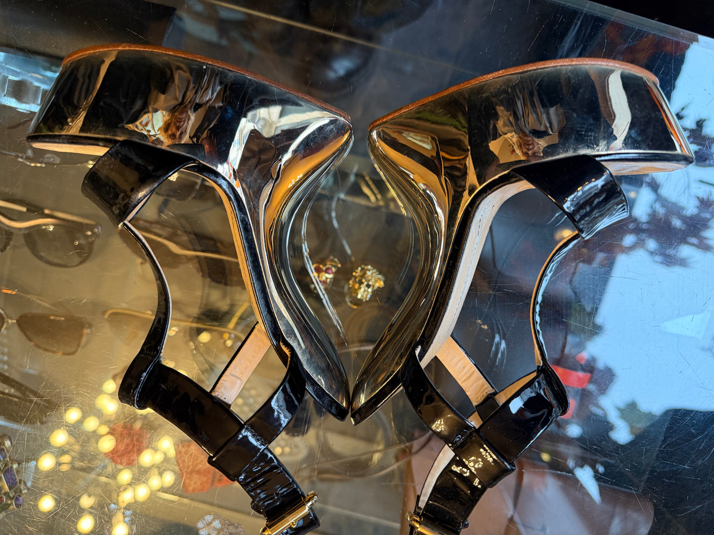 Guiseppe Zanotti floating mirror gold and leather heels size 37