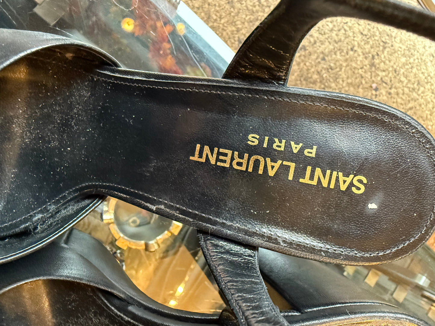 Saint Laurent black leather open toe sandals with chunky heel size 37,5