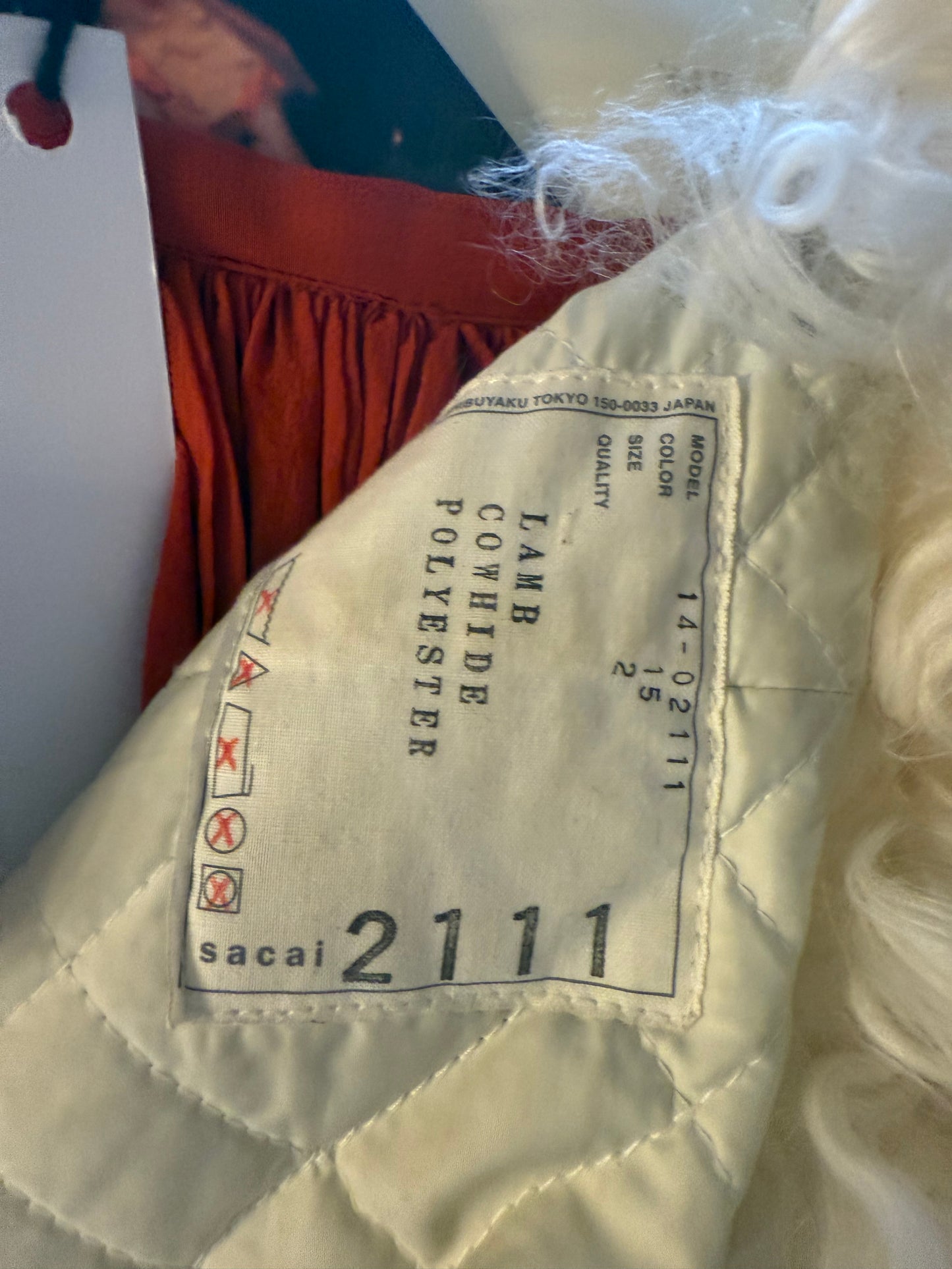 Sacaï Fall 2014 mongolian fur sleeveless leather jacket