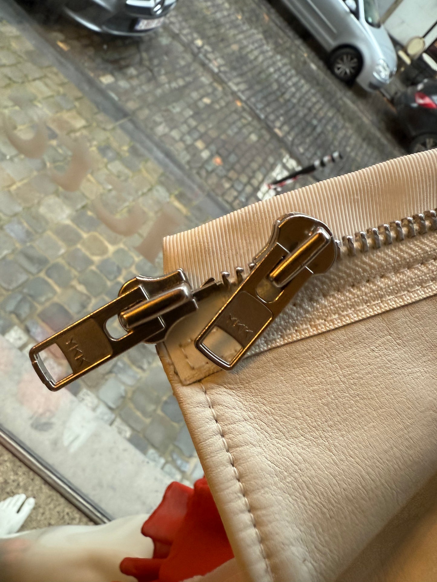 Sacaï Fall 2014 mongolian fur sleeveless leather jacket