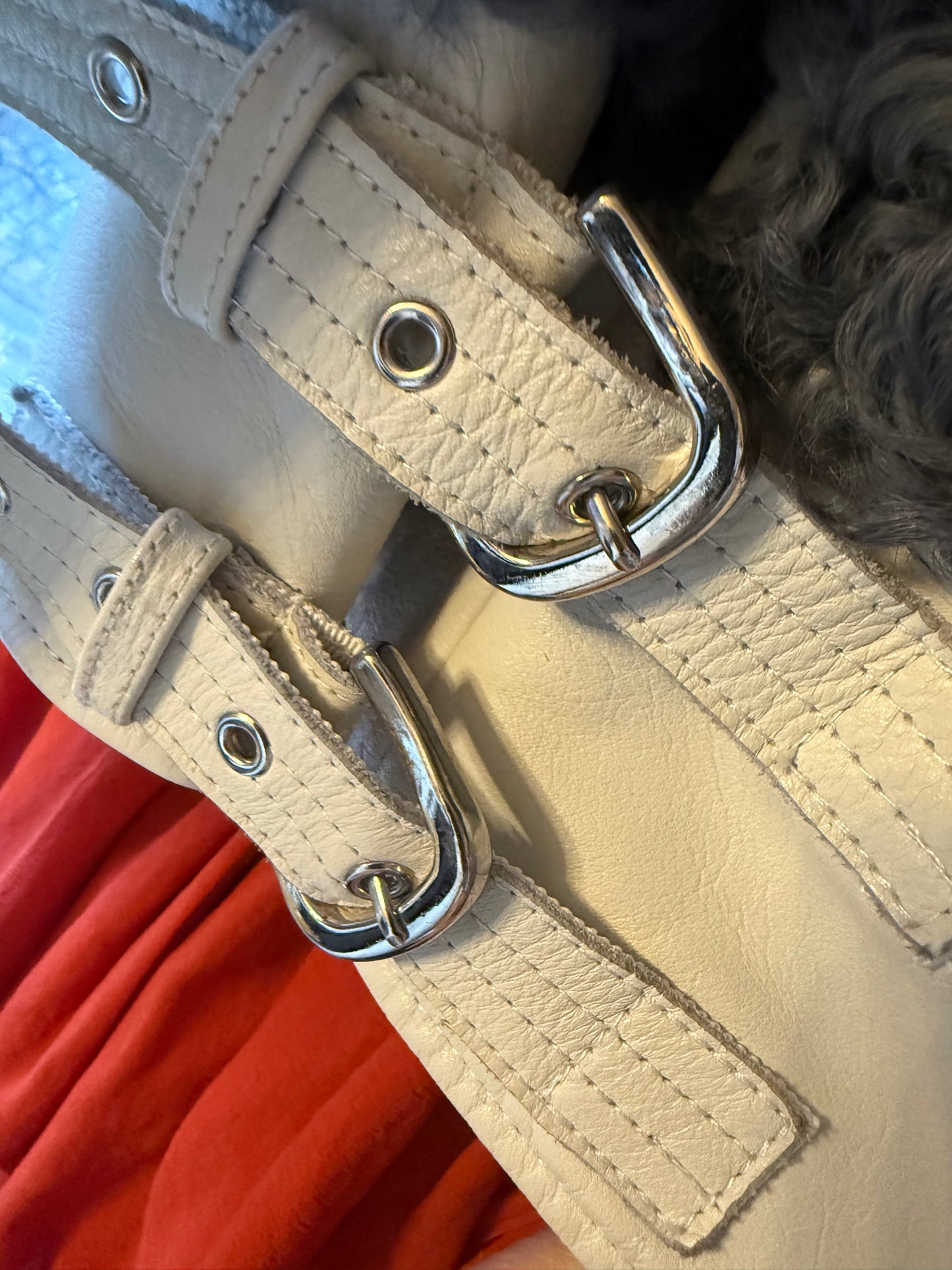 Sacaï Fall 2014 mongolian fur sleeveless leather jacket