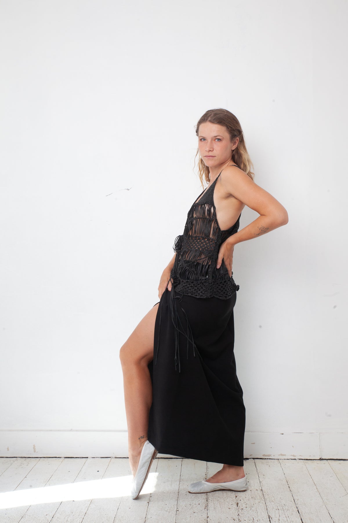 Sylvie Schimmel 2000's crocheted black leather top