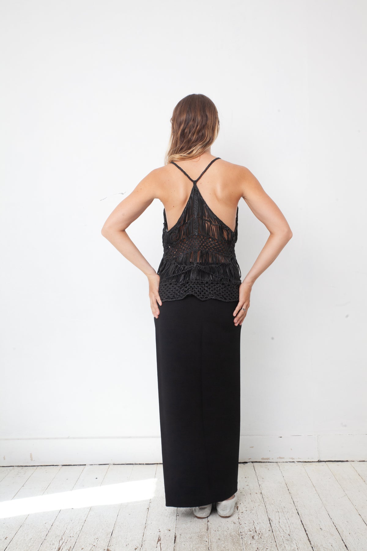Jean Paul Gaultier 90's black wool and rayon wrap skirt with belt
