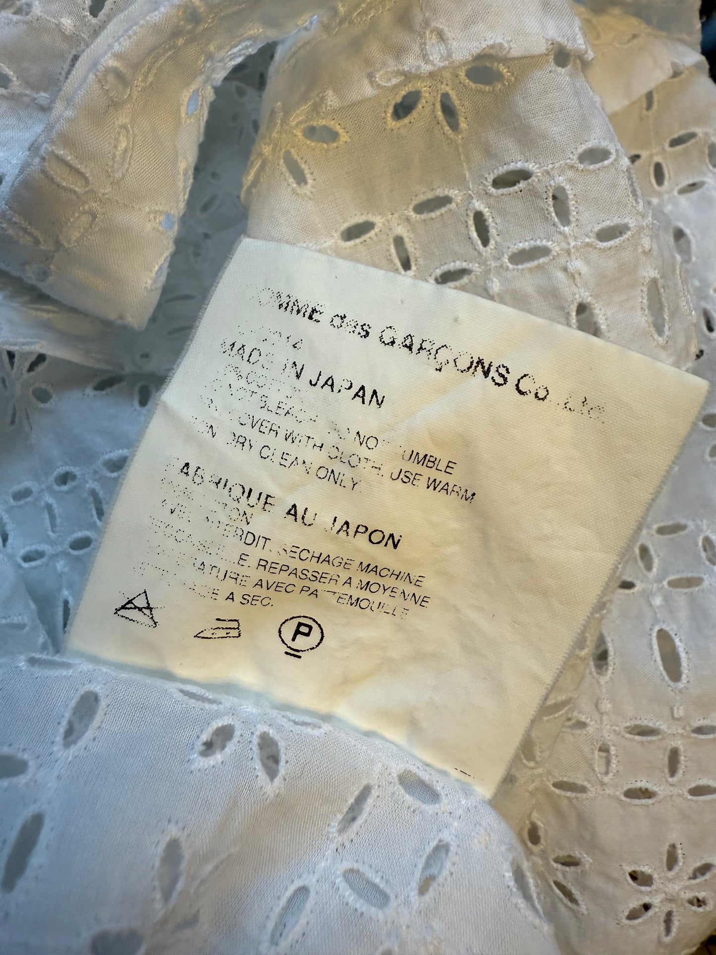 Junya Watanabe white lace draped shirt with balloon sleeves