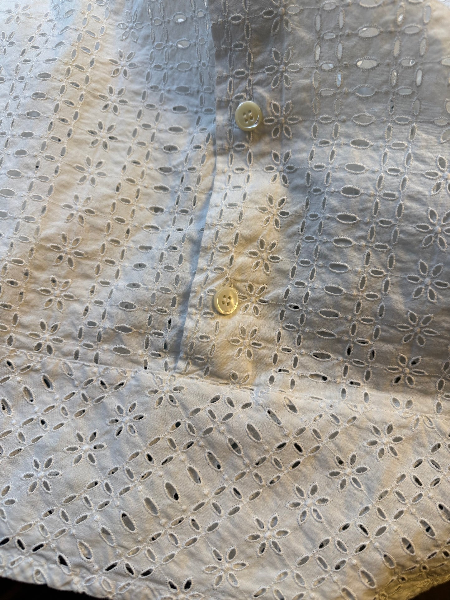 Junya Watanabe white lace draped shirt with balloon sleeves