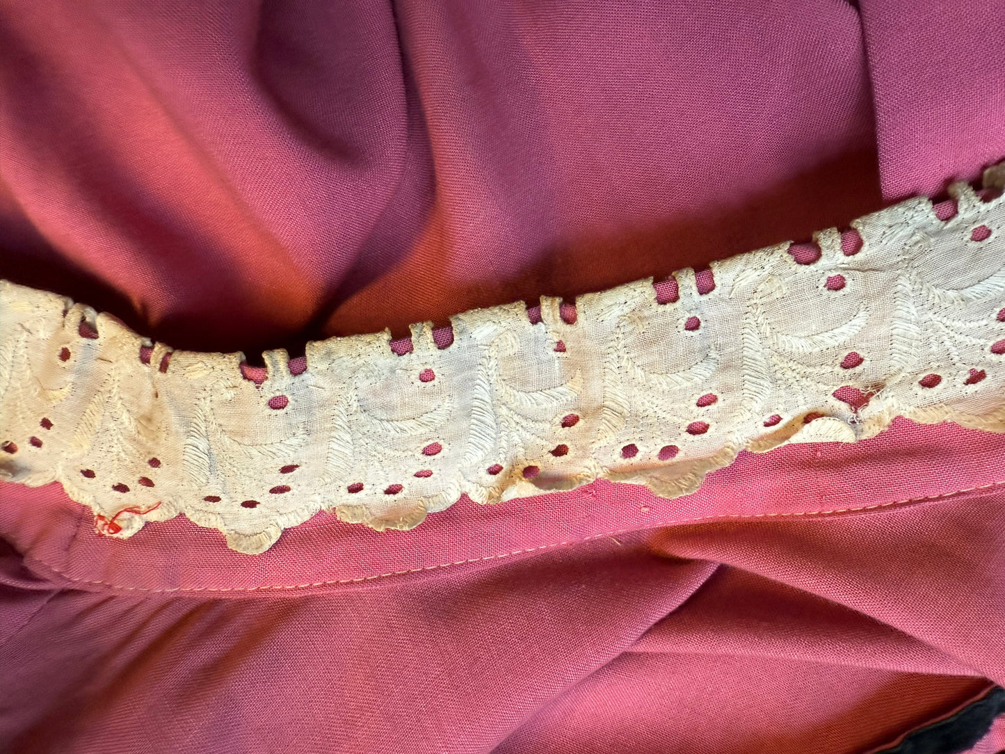 1920's pink theater costume with lace collar and flounce sleeves