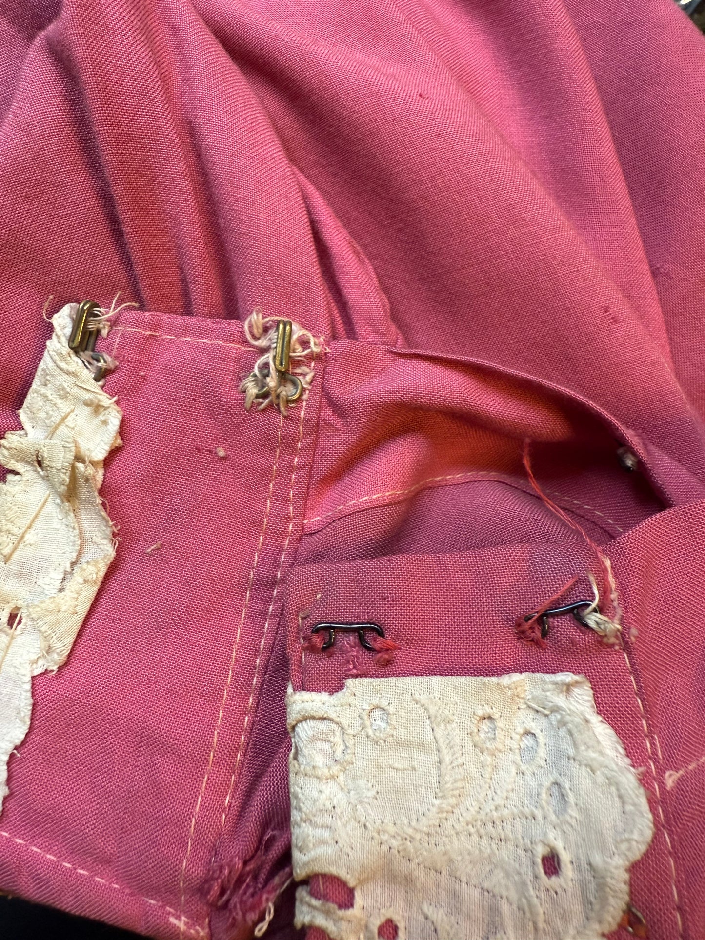 1920's pink theater costume with lace collar and flounce sleeves