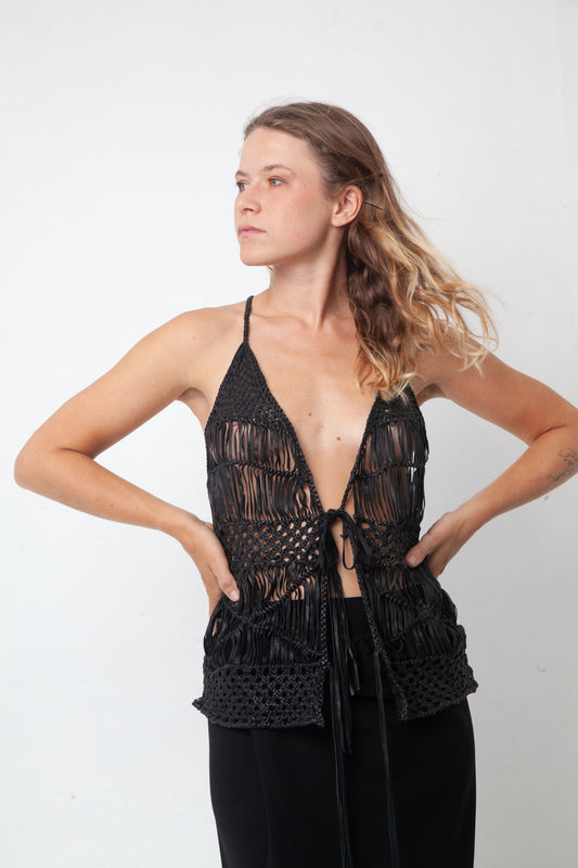 Sylvie Schimmel 2000's crocheted black leather top