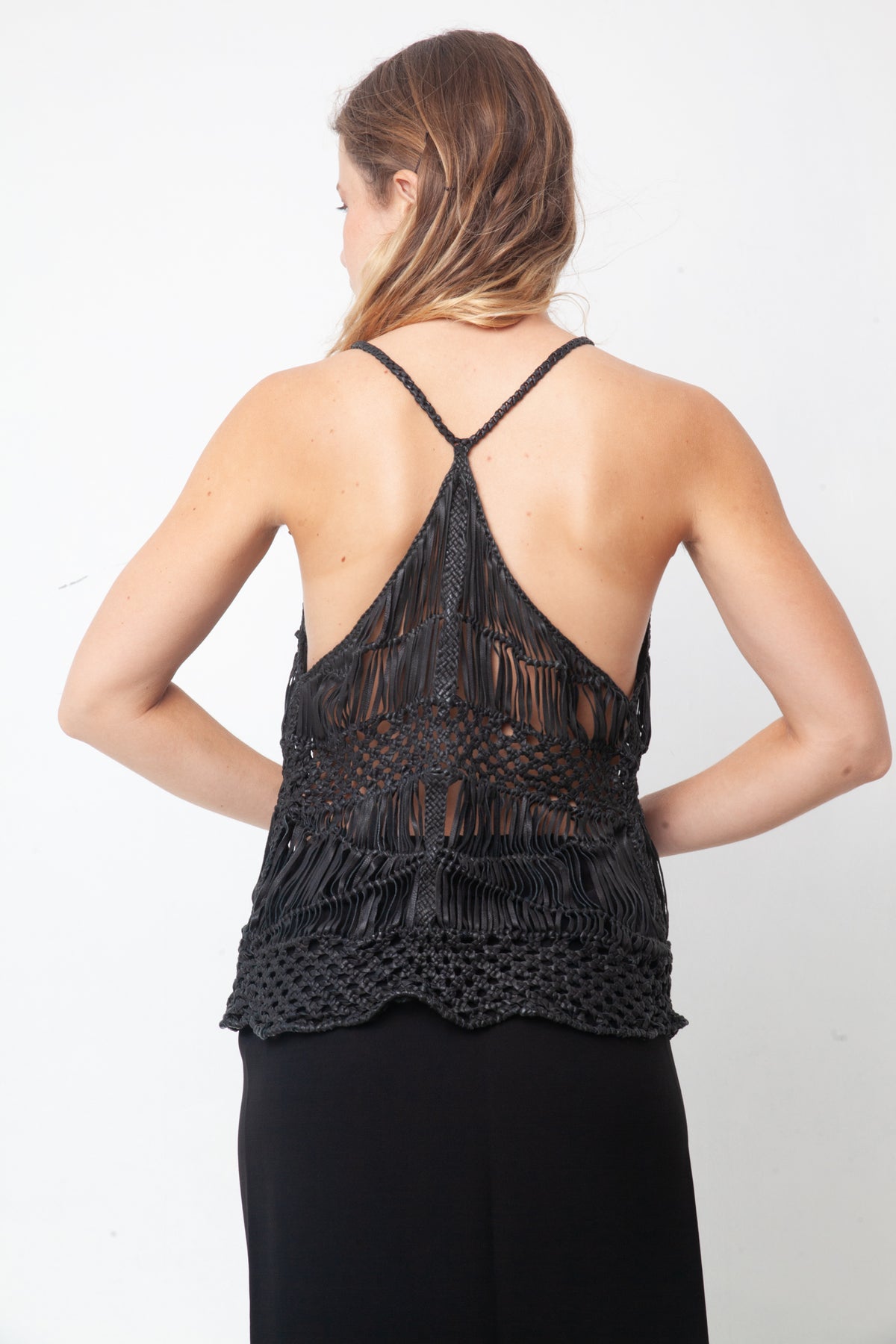 Sylvie Schimmel 2000's crocheted black leather top