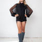 Vintage 1920's black silk shirt with pleated sheer balloon sleeves