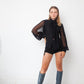 Vintage 1920's black silk shirt with pleated sheer balloon sleeves