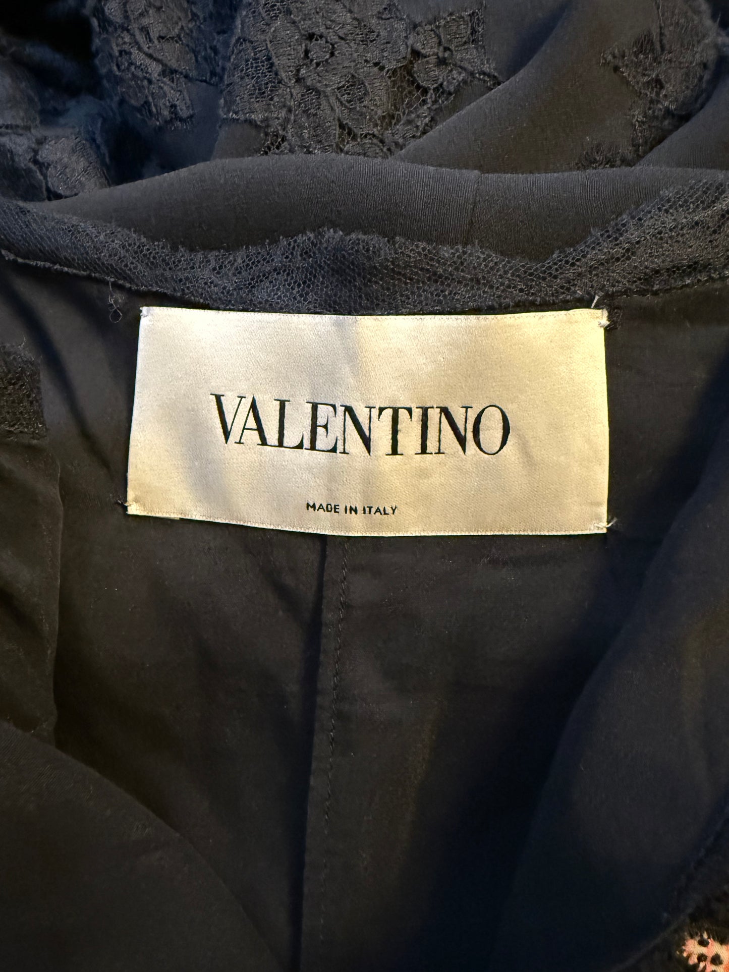 Valentino black slip on dress with lace trims and butterfly embroideries