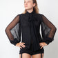 Vintage 1920's black silk shirt with pleated sheer balloon sleeves