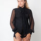 Vintage 1920's black silk shirt with pleated sheer balloon sleeves