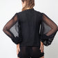 Vintage 1920's black silk shirt with pleated sheer balloon sleeves