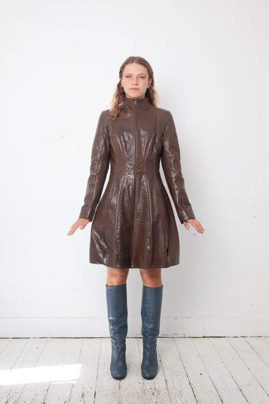Santacruce 90's brown bell shaped buffalo leather coat