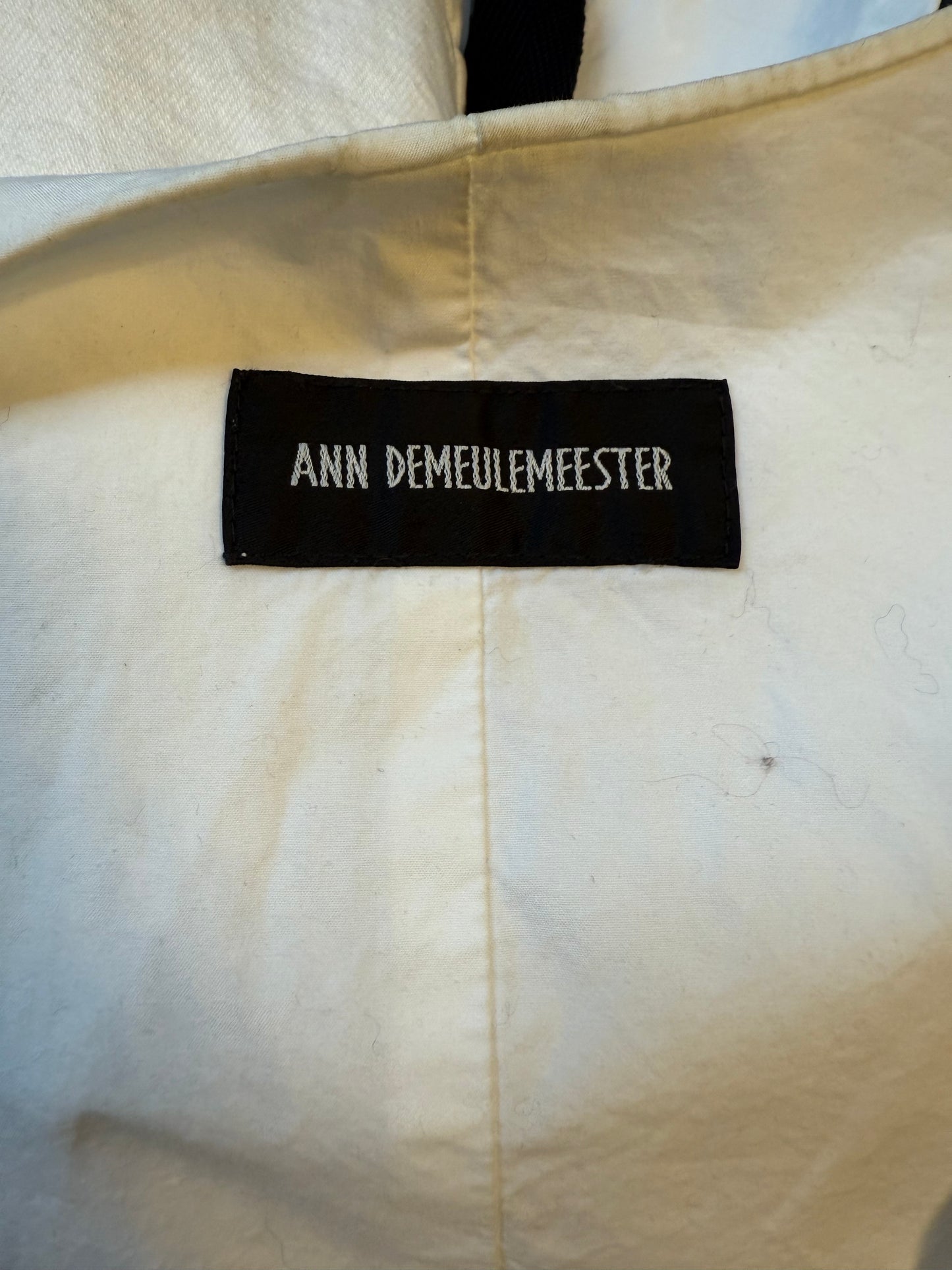 Ann Demeulemeester SS 2022 white denim oversized gilet with back slit and belts